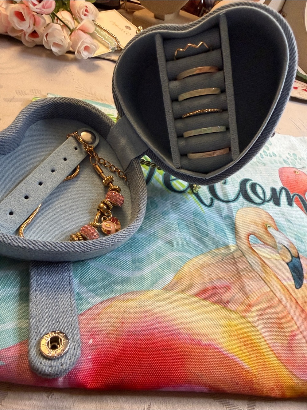 Fashion Brand Company Light Blue Heart Jewelry Case with Ring Slots